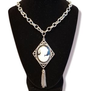 MCM Silver Tone Cameo Necklace & Mirror Combo